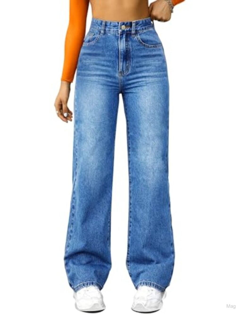 High Waisted Wide Leg Boyfriend Jeans for Women Stretch Denim 5 Pocket